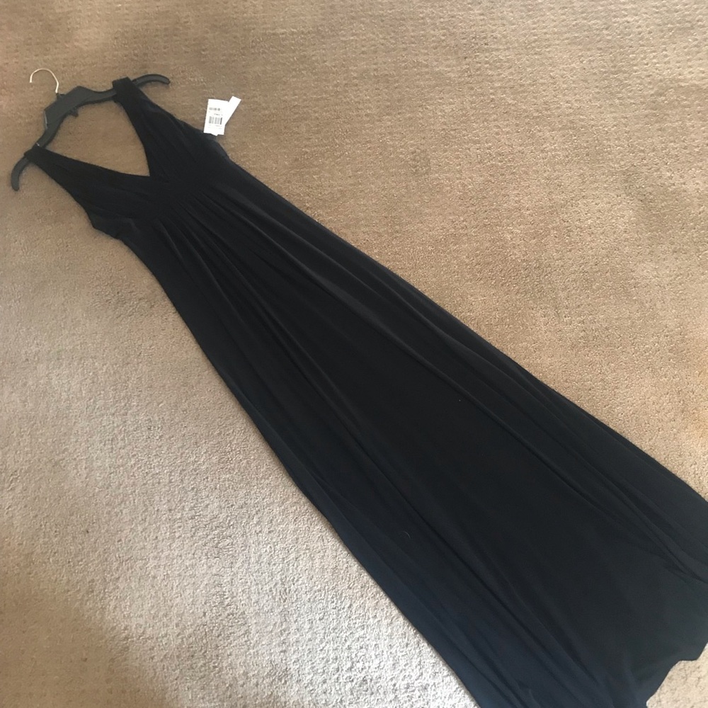 New AQUA Black Designer Bloomingdales Empire Waist Maxi Dress XS